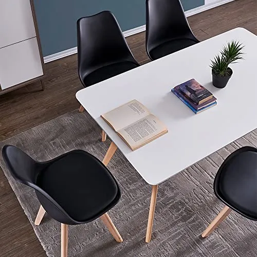 TEENO Chaises de Salle à Manger Scandinaves, Chaise de Bureau et de Salon,Chaises Rétro Bois de hêtre Massif,pour Chambre, Salon, Cuisine et Salle à Manger Noir(Black, Lot de 4)…