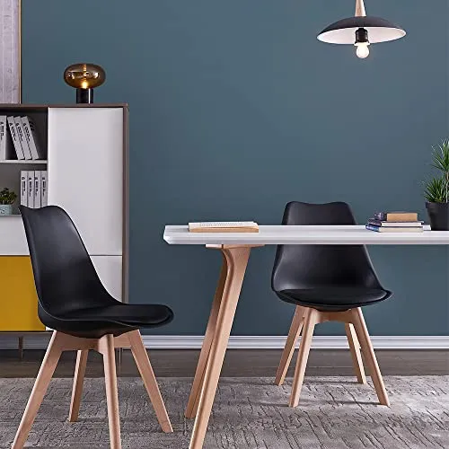 TEENO Chaises de Salle à Manger Scandinaves, Chaise de Bureau et de Salon,Chaises Rétro Bois de hêtre Massif,pour Chambre, Salon, Cuisine et Salle à Manger Noir(Black, Lot de 4)…