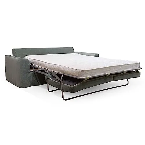 Oviala Canapé Convertible Tissu Vert Gris + Housse supplémentaire en Lin