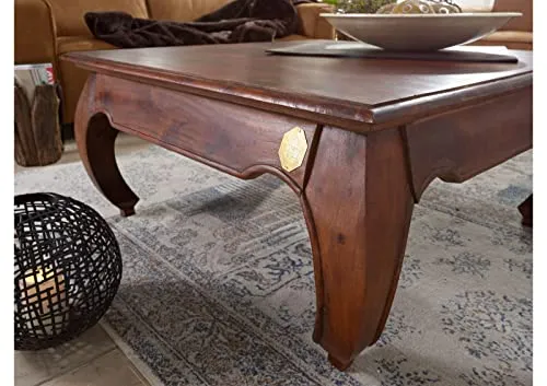 MASSIVMOEBEL24.DE Table Basse carrée 90x90cm - Bois Massif d'acacia laqué - Inspiration Ethnique-Coloniale - Opium #614