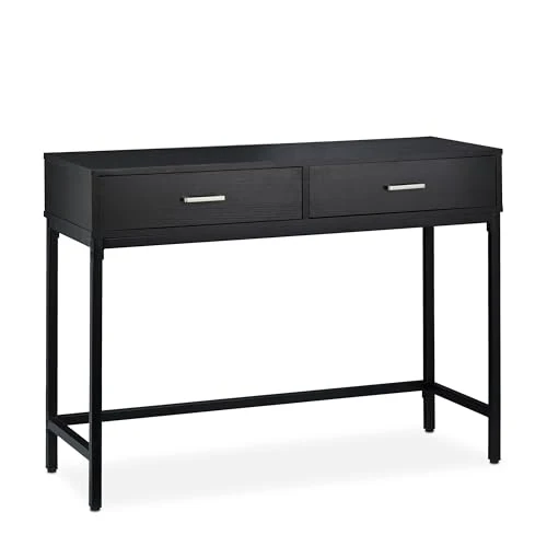 Relaxdays Table Console, Meuble d’appoint 2 tiroirs, HLP 81 x 110 x 42 cm, étroit, Couloir & Salon, Gain de Place, Noir