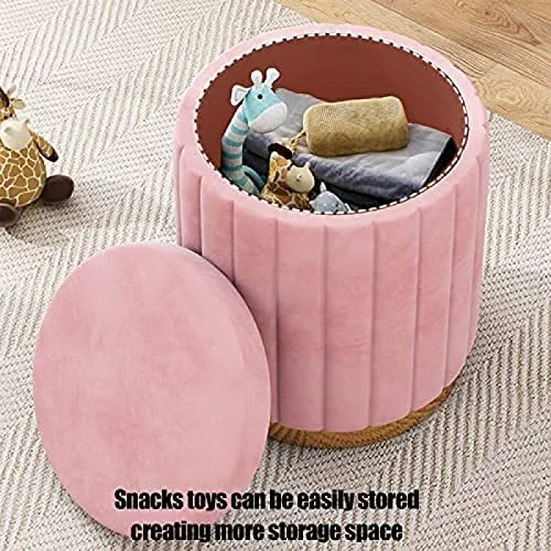 ZJGFCB Pouf de Rangement Rond en Velours, Tabouret Repose-Pieds Doux rembourré avec Base dorée, Tabouret de vanité de Grande capacité