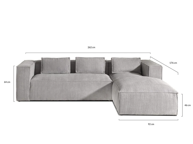 Lisa Design - Canapé d'angle Stella - Canapé 4 Places en Velours Côtelé - Style Contemporain - Fabriqué en Europe - Droit, Gris Clair