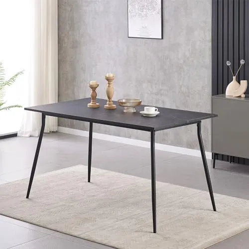 B&D Home Table de Salle à Manger LIOR | 140 cm x 80 cm Table de Cuisine Table en Bois pour Cuisine, Salle à Manger | Design Industriel Moderne | Aspect marbre, 11215-140-MASW