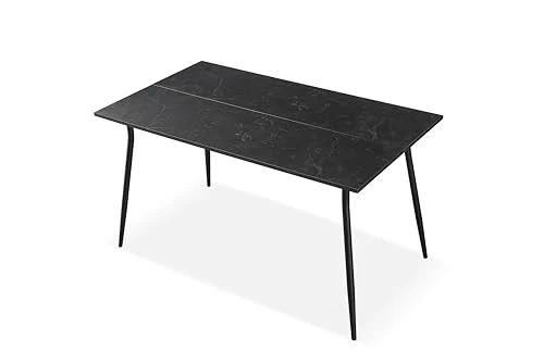 B&D Home Table de Salle à Manger LIOR | 140 cm x 80 cm Table de Cuisine Table en Bois pour Cuisine, Salle à Manger | Design Industriel Moderne | Aspect marbre, 11215-140-MASW