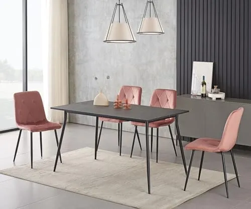 B&D Home Table de Salle à Manger LIOR | 140 cm x 80 cm Table de Cuisine Table en Bois pour Cuisine, Salle à Manger | Design Industriel Moderne | Aspect marbre, 11215-140-MASW
