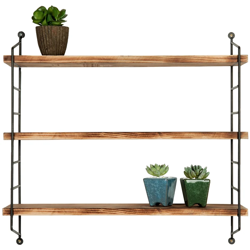 MyGift Étagère Flottante réglable en métal et Bois torché 23 Pouces
