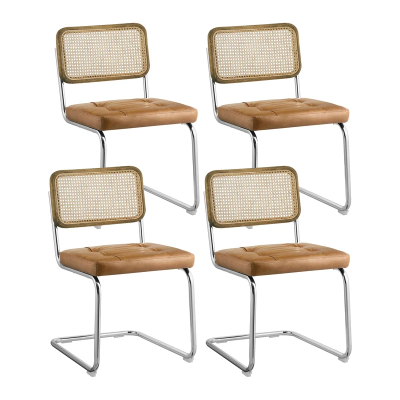 Zouron Chaises De Cuisine en Rotin Lot de 4, Chaises De Salle à Manger Modernes du Milieu du SièCle, Chaises De Cuisine sans Accoudoirs avec Dossier en Rotin Tressé, Pieds en MéTal, Marron