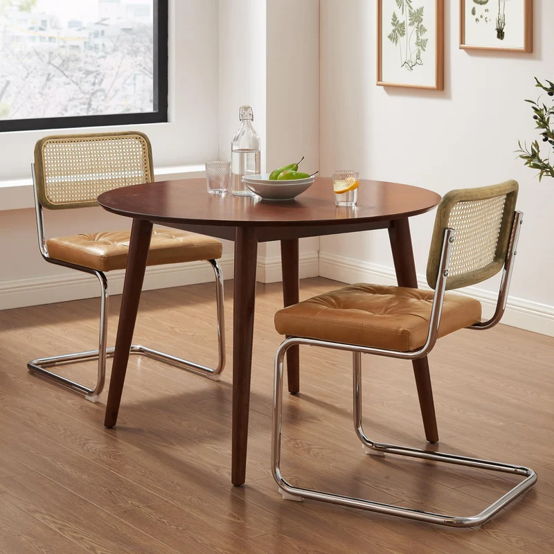 Zouron Chaises De Cuisine en Rotin Lot de 4, Chaises De Salle à Manger Modernes du Milieu du SièCle, Chaises De Cuisine sans Accoudoirs avec Dossier en Rotin Tressé, Pieds en MéTal, Marron