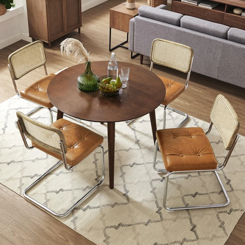 Zouron Chaises De Cuisine en Rotin Lot de 4, Chaises De Salle à Manger Modernes du Milieu du SièCle, Chaises De Cuisine sans Accoudoirs avec Dossier en Rotin Tressé, Pieds en MéTal, Marron