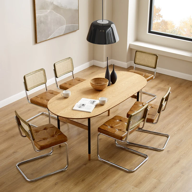 Zouron Chaises De Cuisine en Rotin Lot de 4, Chaises De Salle à Manger Modernes du Milieu du SièCle, Chaises De Cuisine sans Accoudoirs avec Dossier en Rotin Tressé, Pieds en MéTal, Marron