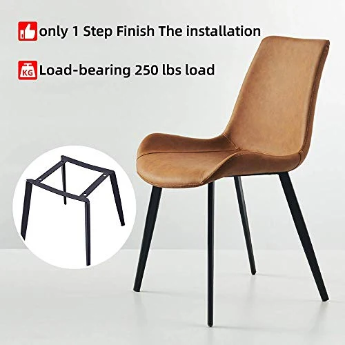 Ensemble de 2 chaises de Repas, Chaise rembourrée en Cuir PU Mat, Chaise latérale Moderne, Chaise en métal (Brunes) dans la Cuisine, la Salle à Manger, la Chambre et Le Salon