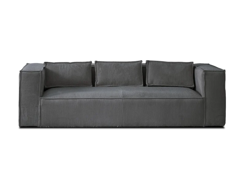 Lisa Design - Canapé Fixe Stella - Canapé 3 Places en Velours Côtelé - Style Contemporain - Fabriqué en Europe - Gris FONCÉ