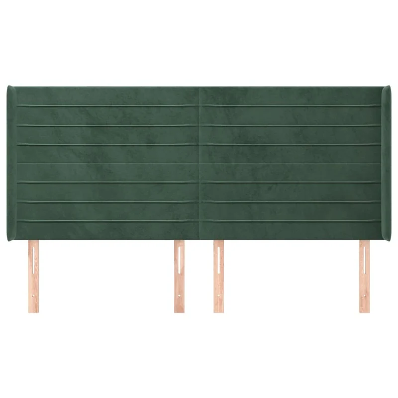 vidaXL Tête de Lit avec Oreilles Meuble de Chambre à Coucher Accessoire de Lit Double Tête de Cadre de Lit Vert Foncé 203x16x118/128 cm Velours