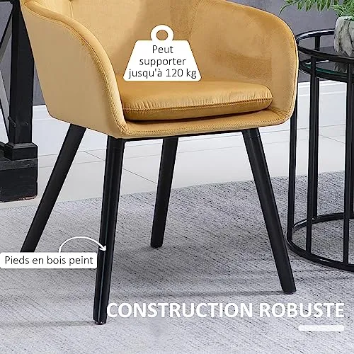 HOMCOM Chaises de Salle à Manger Chaises de Visiteur scandinave - Lot de 2 - Pieds effilés Bois Noir - Velours Jaune Moutarde