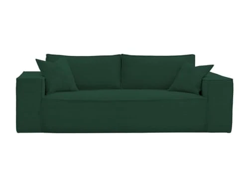 Vente-unique - Canapé 3 Places Convertible Express en Velours côtelé Vert Sapin - Couchage 140 cm - Matelas 14 cm avec mémoire de Forme - Amelia - Velours