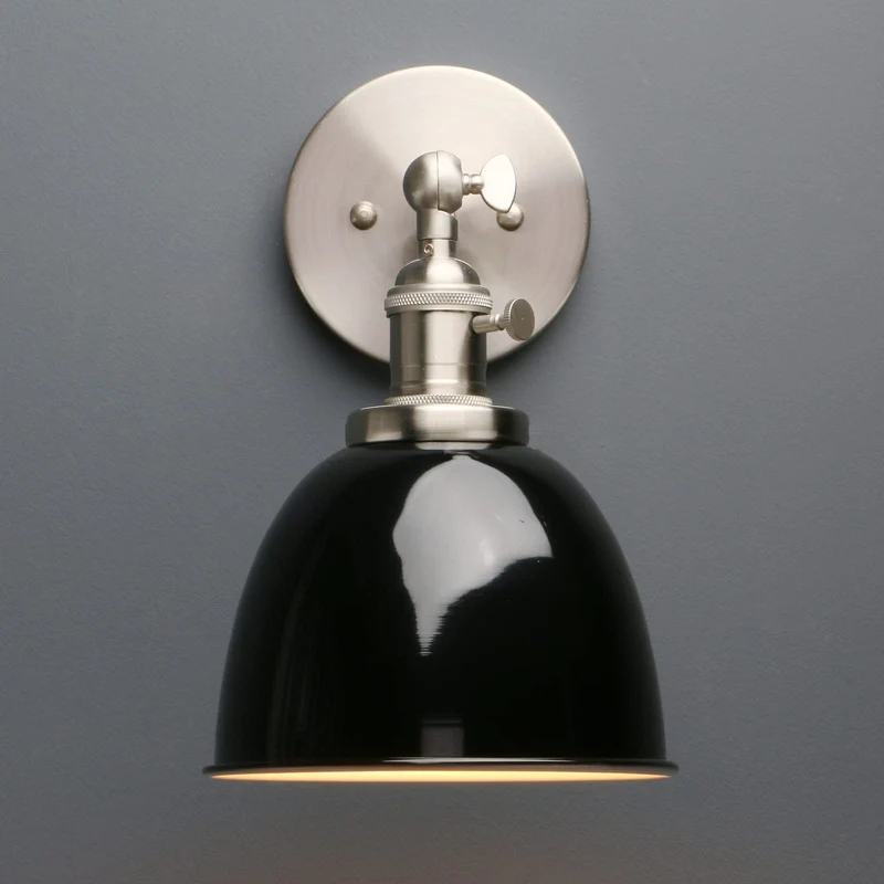 Phansthy Applique murale industrielle avec interrupteur marche-arrêt, applique murale rétro avec abat-jour en métal dôme, luminaires muraux intérieurs E27 pour cuisine et salon (noir)