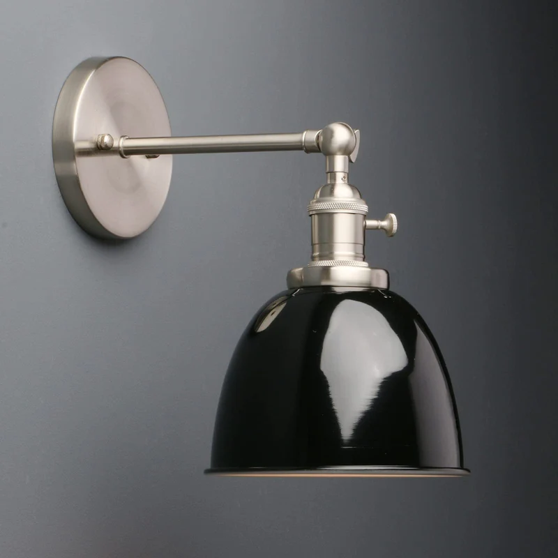 Phansthy Applique murale industrielle avec interrupteur marche-arrêt, applique murale rétro avec abat-jour en métal dôme, luminaires muraux intérieurs E27 pour cuisine et salon (noir)