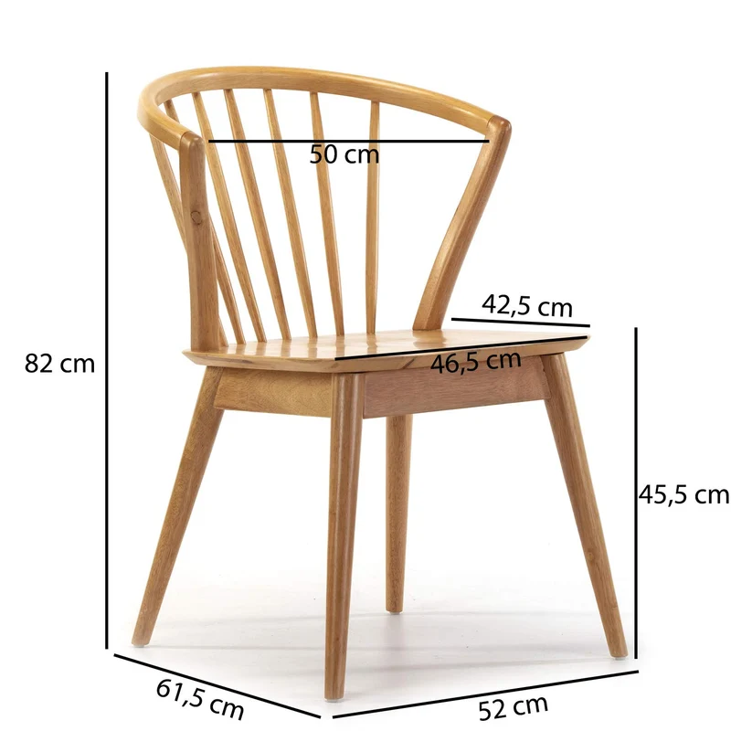 VS Venta-stock Pack 2 chaises Mura, Couleur Chêne, Bois Massif, 55 cm (Longueur) 58,5 cm (Profondeur) 84 cm (Hauteur)