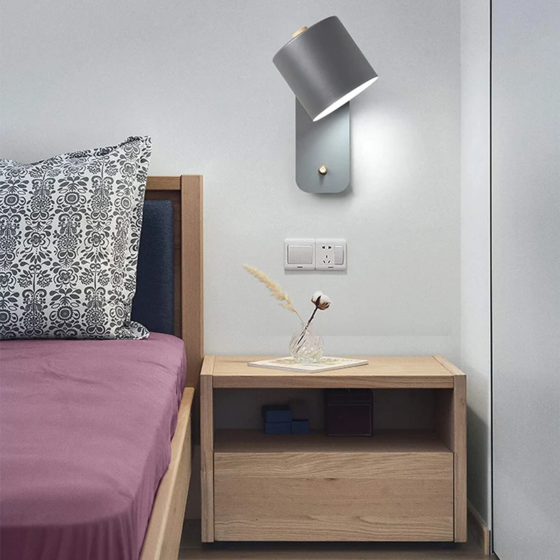 WYRKYP Applique Murale En Métal Support de Lampe Murale D'Intérieur Réglable Avec Interrupteur À Bouton E27 Luminaire Lampe de Chevet Moderne Pour Salle de Lecture Chambre,Gris,25X20X13Cm