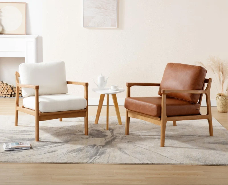 chairus Fauteuil tonneau rembourré en cuir synthétique pour salon, chaise de réception avec cadre en bois massif, chaise d'appoint pour chambre à coucher (marron)