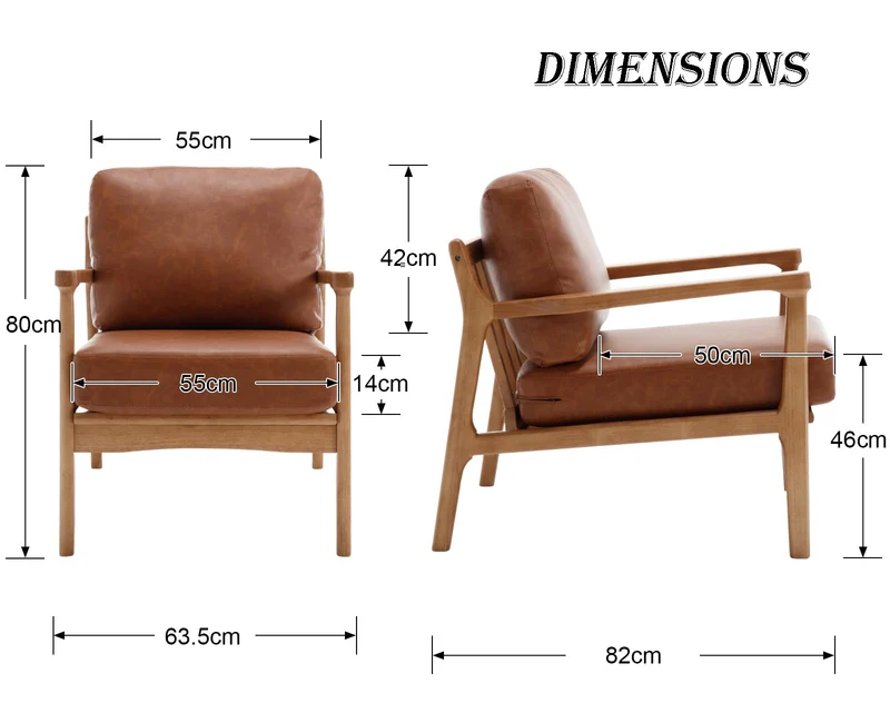 chairus Fauteuil tonneau rembourré en cuir synthétique pour salon, chaise de réception avec cadre en bois massif, chaise d'appoint pour chambre à coucher (marron)