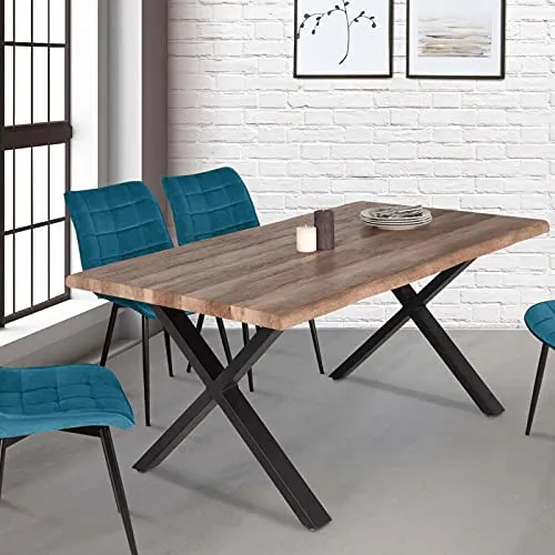 IDMarket - Table à Manger Rectangle Dakota 6 Personnes Pieds Forme en X Design Industriel 160 cm