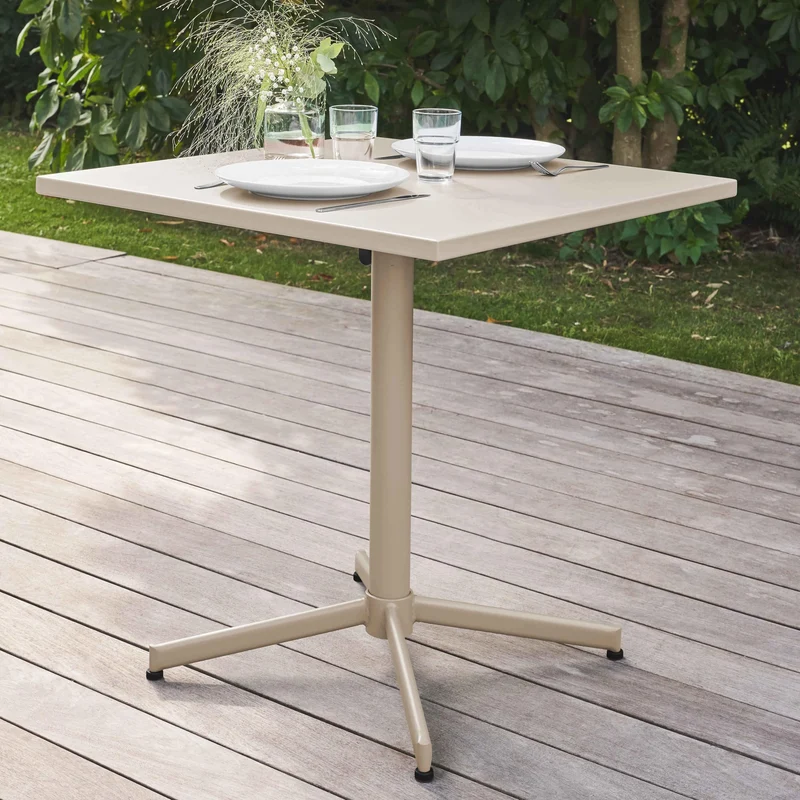 Oviala Palavas - Ensemble Table de Jardin bistrot et 2 fauteuils métal Taupe