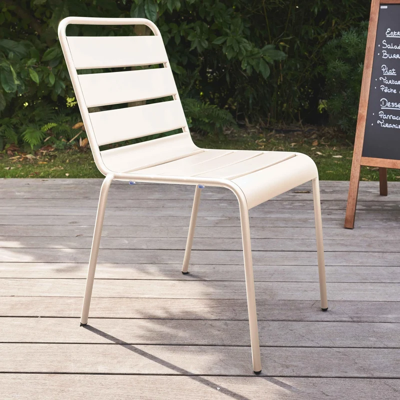 Oviala Palavas - Chaise de Jardin en métal Ivoire