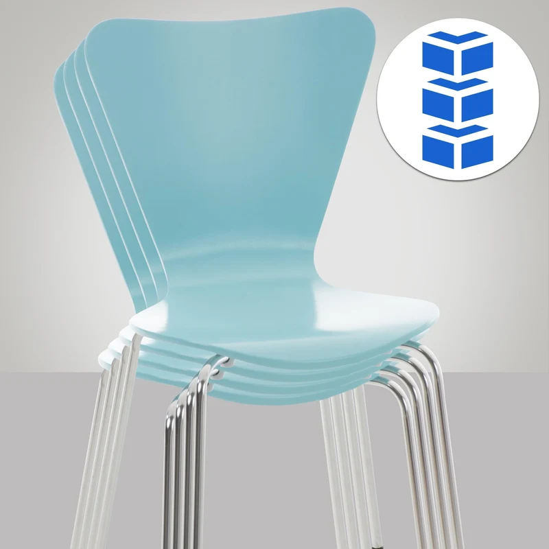 Chaise Empilable Calisto en Bois - Assise Ergonomique - Chaise de Salle d'Attente en Bois Chaise, Hauteur Assise 45 cm -Couleurs au Choix:, Couleur:Bleu Clair