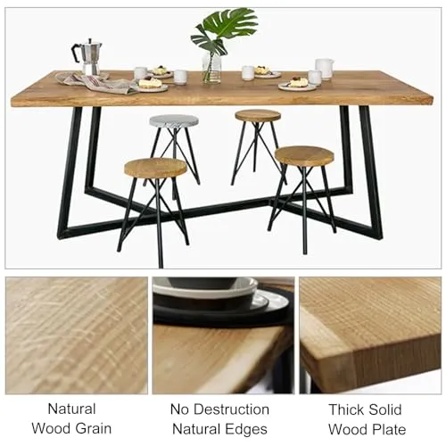 Table de salle à manger rustique, table de cuisine industrielle rectangulaire avec tablette en bois et cadre en métal, table à dîner de ferme pour cuisine, salle à manger, meubles de maison ( 160*70*7