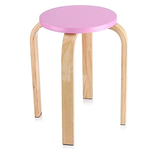 Dioche Tabouret rond empilable, chaise empilable en bois, tabouret de salle de bain et cuisine, tabourets de bar pour salon, chambre à coucher, en bois courbé 40 x 30 x 45,5 cm (Rose)