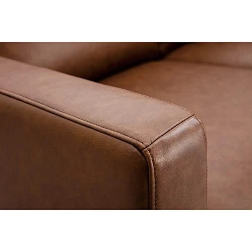 Miliboo Canapé Vintage 3 Places Cuir Marron et Bois Noir OXMO