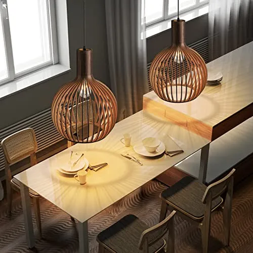 JZCDR Boho Style Bois Suspension, E27 Hauteur Adjustable Naturel Main Lustre Rétro, Rustique Lampe Pendentif pour Salle à Manger, Salon, Chambre à Coucher, Café, Comptoir de Bar (Noir,35×45CM)