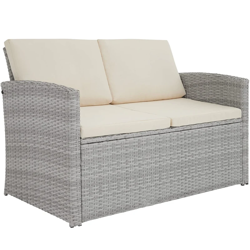 TecTake® Salon de Jardin Exterieur en Résine ressée 4 Places Table de Jardin, 1 Canapé de Jardin, 2 Fauteuil Jardin, Coussins Inclus, Mobilier de Jardin pour Amenagement Balcon - Gris Clair