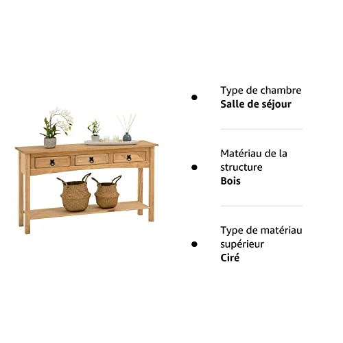 IDIMEX Console Meuble Salsa Table d'appoint en Bois, Meuble de Rangement Entrée ou Salon, avec 3 tiroirs, en pin Massif