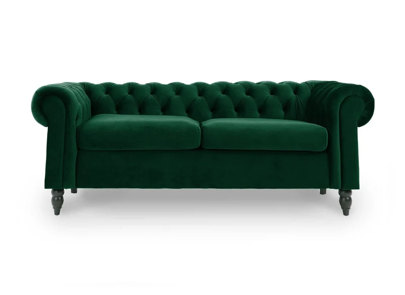 DecoInParis Canapé Chesterfield 3 Places en Velours Winston (Vert)