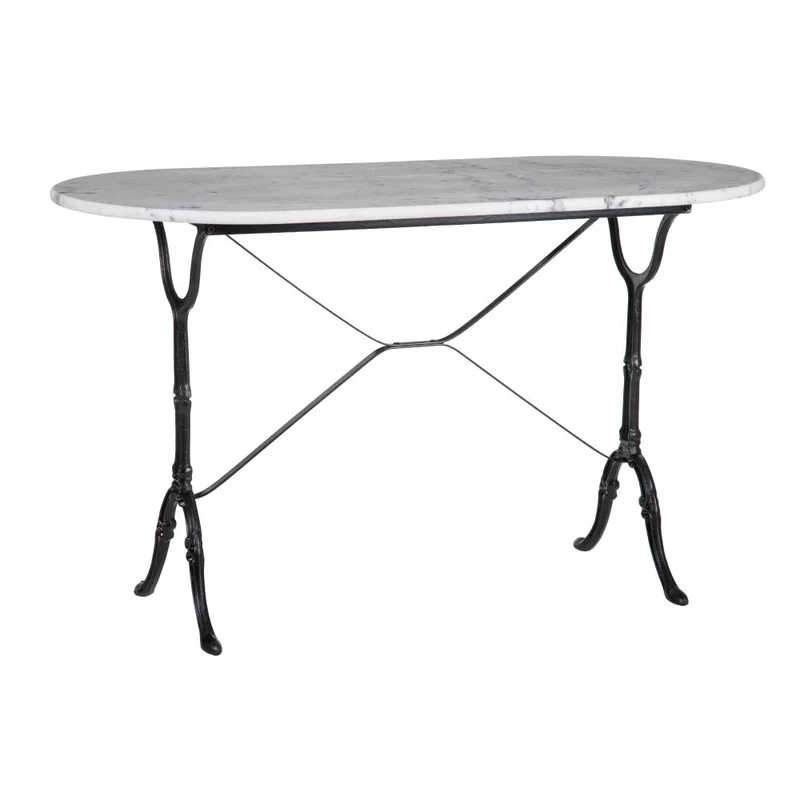 Lolahome Table de Salle à Manger Ovale en marbre et métal Vintage Noir/Blanc 120 x 60 x 71 cm