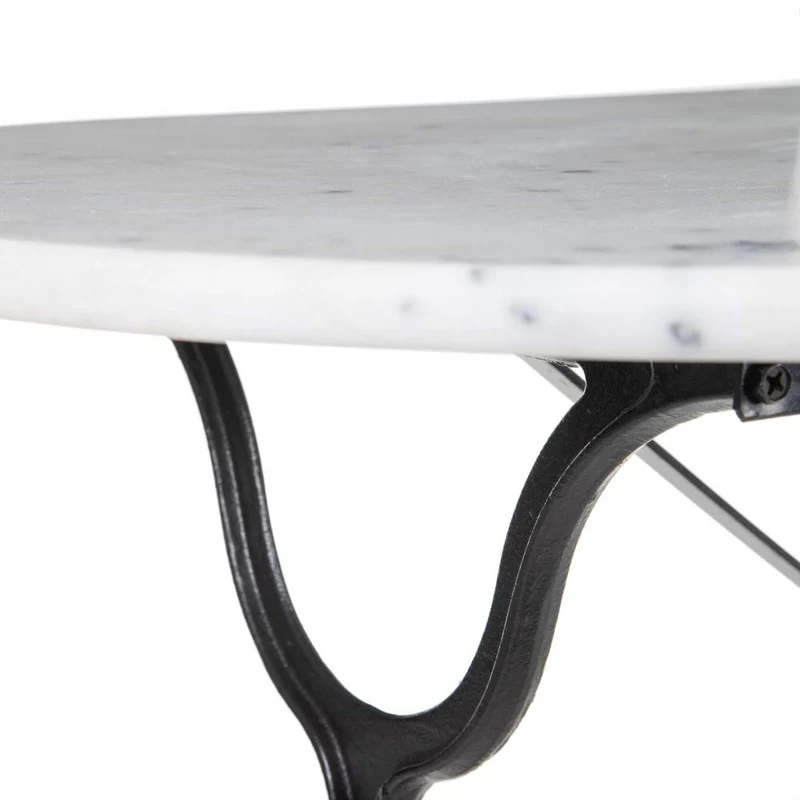 Lolahome Table de Salle à Manger Ovale en marbre et métal Vintage Noir/Blanc 120 x 60 x 71 cm