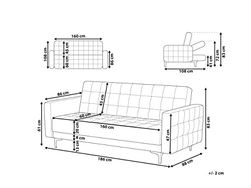 Canapé Convertible 3 Places en Cuir PU Noir Elégant Capitonnage Décoratif Aberdeen