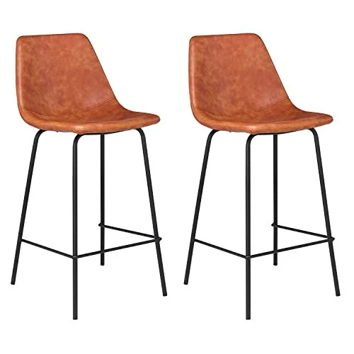 Happy Garden Lot de 2 tabourets de Bar Vintage Lucien Cognac - Hauteur d'assise 65cm, tabourets de Bar Style Retro avec Dossier et Repose-Pieds, Structure métallique