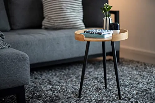 WENKO Petite Table Basse Ronde, Table d'appoint Bout de canapé Bois, Table d'appoint pour Le Salon, Meuble de Salon Tendance Pied métal Noir, Bois Bambou, Ø 40 x 50 cm
