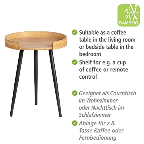 WENKO Petite Table Basse Ronde, Table d'appoint Bout de canapé Bois, Table d'appoint pour Le Salon, Meuble de Salon Tendance Pied métal Noir, Bois Bambou, Ø 40 x 50 cm