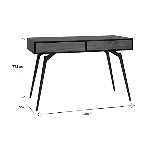 Miliboo Bureau avec rangements 2 tiroirs Design Noir Mat et Bois foncé Noyer L120 cmTRIPOLI