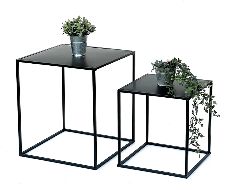 DanDiBo Lot de 2 tables basses en métal noir pour salon 96252 Table d'appoint 52 cm et 42 cm