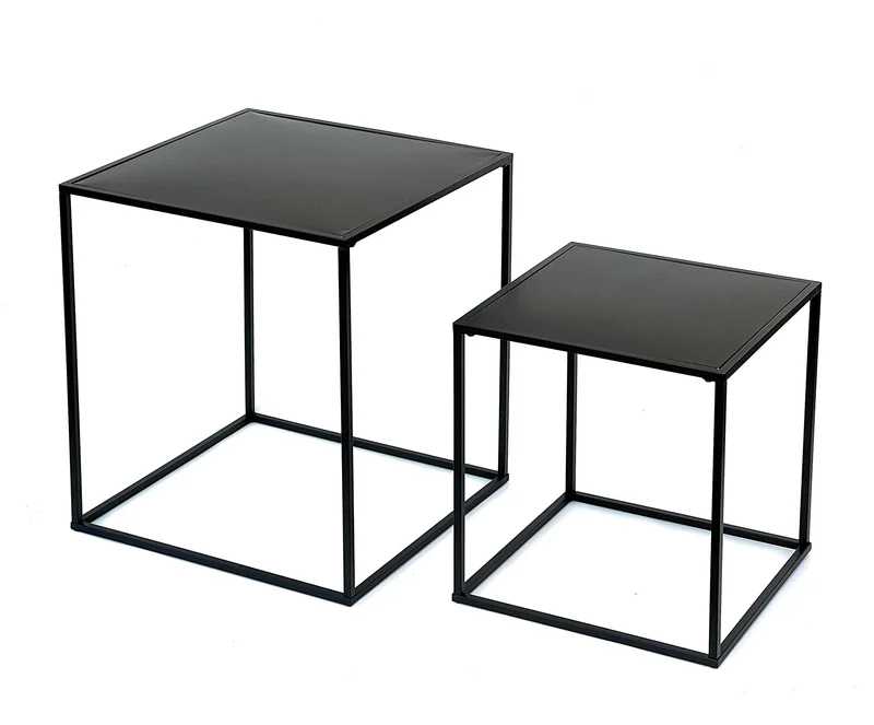 DanDiBo Lot de 2 tables basses en métal noir pour salon 96252 Table d'appoint 52 cm et 42 cm