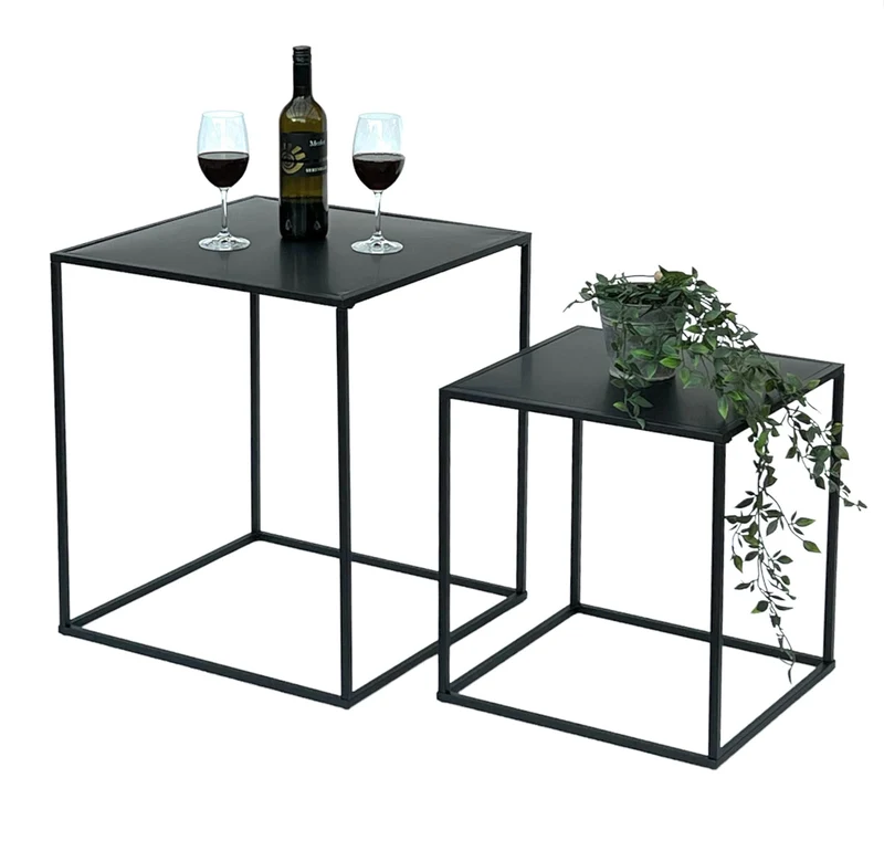 DanDiBo Lot de 2 tables basses en métal noir pour salon 96252 Table d'appoint 52 cm et 42 cm