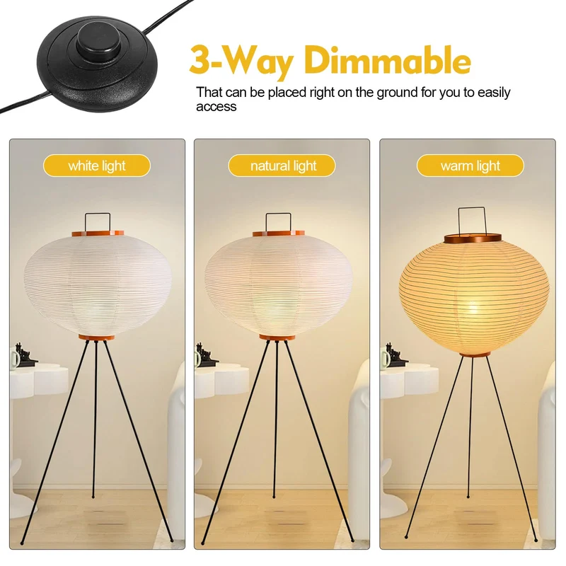 YQGOO Lampadaire en Papier pour Salon, lampadaire Lanterne Japonaise Blanche avec Interrupteur au Pied,lampadaire en Papier de Riz Fait Main à intensité Variable,Lampe sur Pied de Chambre à Coucher