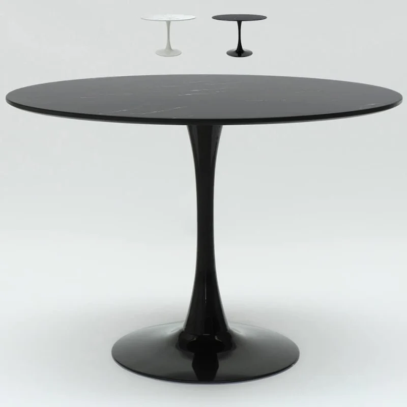 Produce Shop Table ronde 120 cm effet marbre restaurant salle à manger Tulip Murmar 120 - Noir