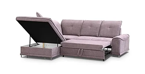Canapé d'angle Droit/Gauche en lit convertible avec coffre 4 places - Pieds en Métal, en tissu, appuie-tête et dossier réglable - salon & séjour - 272x232x108cm - CORLEONE (Canapé d'angle Droit, Vert)